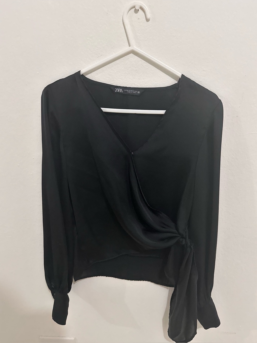 Zara Black Wrap Tie-Front Blouse Size Xsmall (XS)